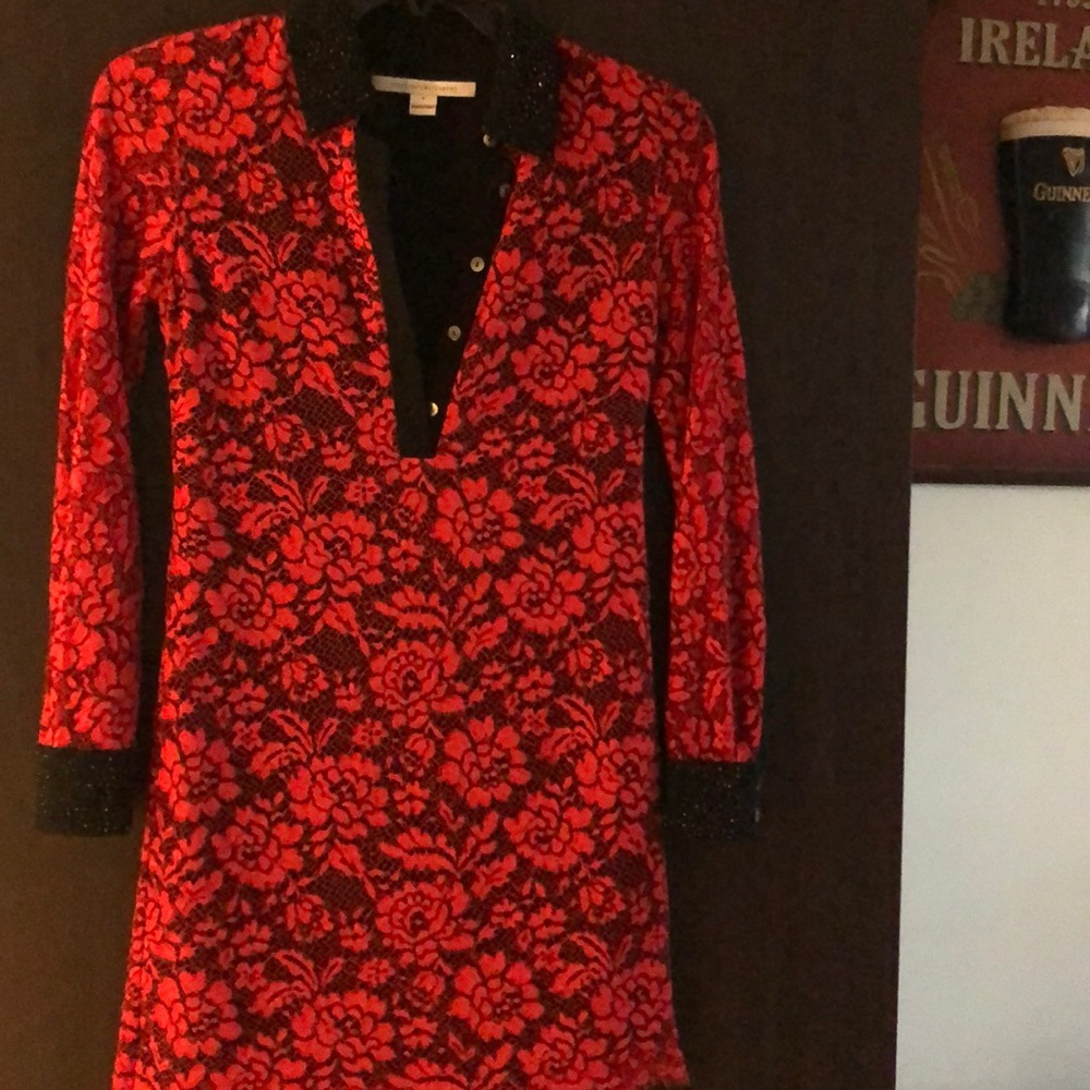 DVF Red & Black Lace Dress